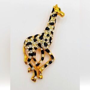 Vintage Giraffe Brooch Gold Pin Rhinestone
Enamel Large Animal Jewelry Gift.